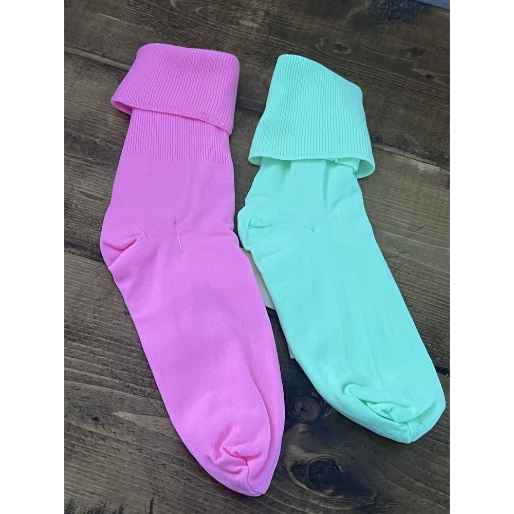 Vintage Youth Girls Nylon Neon Pink Hello Green Socks Retro 90s  Ankle Cuff